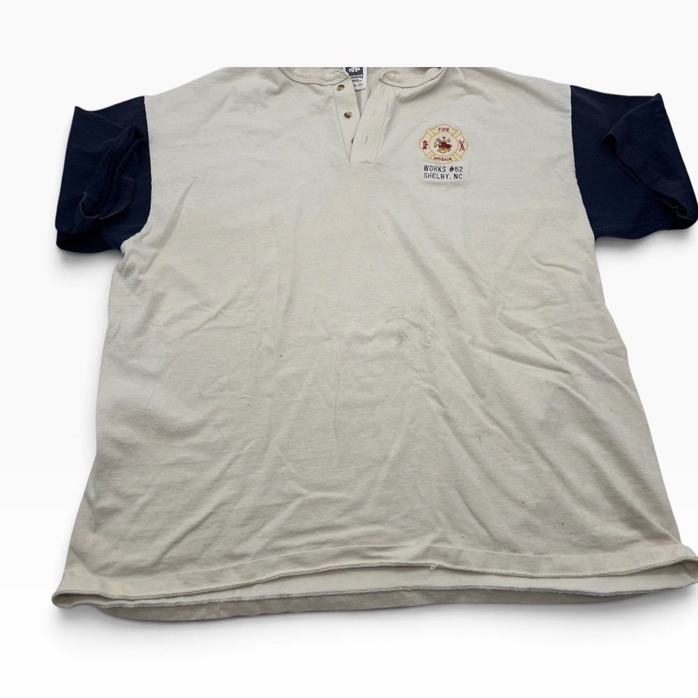 Vintage Cotton Deluxe Fire Rescue Shelby NC Henley T-Shirt 2XL Cream  USA